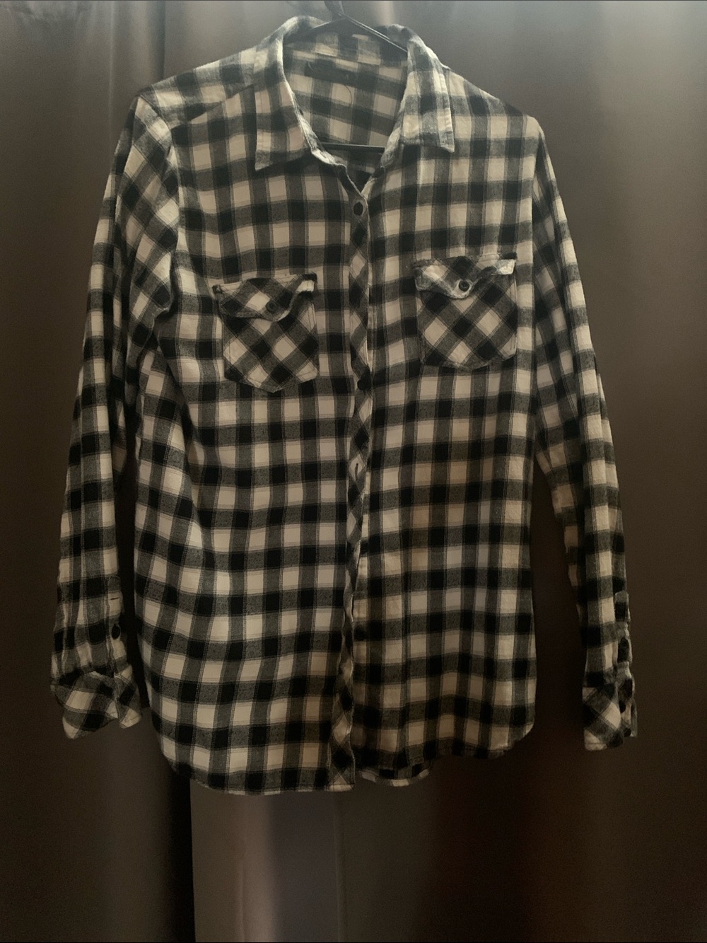 Volcome Women's Black and White Plaid Button-Down Shirt Jacket